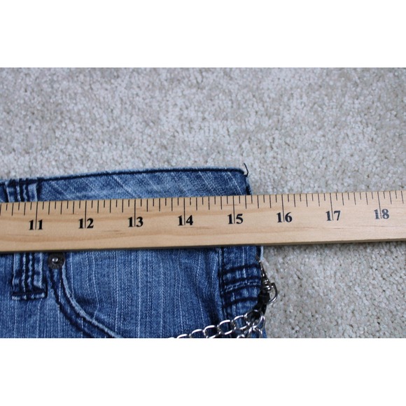 Hint Jeans Skirt Womens 3 Blue Denim Mini Chain Punk Y2K Grunge Goth 2000s Edge - Picture 2 of 8